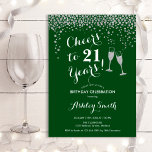 Invitation Salutations À 21 Ans Forêt Vert Argent<br><div class="desc">Invitation du 21e anniversaire. Salutations À 21 Ans ! Design élégant en vert de forêt, blanc et argent. Il comprend des verres à champagne, des caractères de script et des confettis en argent parties scintillant. Parfait pour une fête d'anniversaire élégante. Personnalisez avec vos propres détails. Peut être customisé pour montrer...</div>