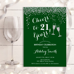 Invitation Salutations À 21 Ans Forêt Vert Argent
