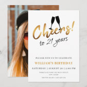 Invitation Salutations à 21 Ans Or Blanc Adulte Photo Anniver (Devant / Derrière)