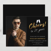 Invitation Salutations à 27 ans d'or Noir Adulte Photo Annive (Devant / Derrière)