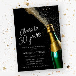 Invitation Salutations à 30 ans Bouteille de Champagne Annive<br><div class="desc">Parfait 30ème anniversaire d'invitation pour un homme ou une femme. Une bouteille de champagne ouverte avec des bulles d'évasion crée un design festif. Cheers to 30 years est écrit dans un script moderne et tendance. Les détails de l'anniversaire suivent ci-dessous. Le texte blanc apparaît contre l'arrière - plan noir. Tout...</div>