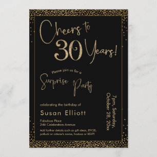 Invitation Salutations à 30 ans Surprise Anniversaire Noir