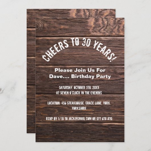 Invitation Salutations à 30e anniversaire Rustic Country Invi (Devant / Derrière)