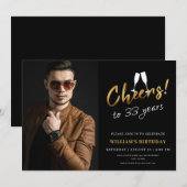 Invitation Salutations à 33 ans d'or Noir Adulte Photo Annive (Devant / Derrière)