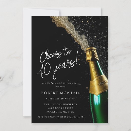 Invitation Salutations à 40 ans Bouteille de Champagne Annive (Devant)