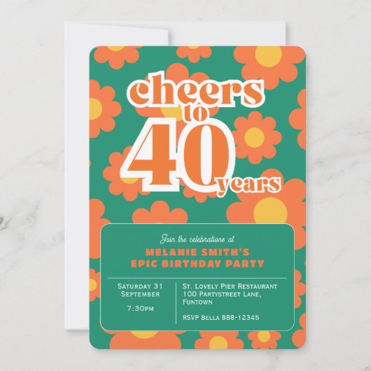 Invitation Salutations à 40 ans rétro 40e anniversaire (Devant)