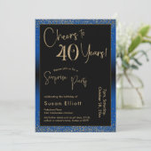 Invitation Salutations à 40 ans Surprise Anniversaire Bleu (Debout devant)