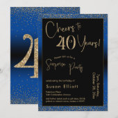 Invitation Salutations à 40 ans Surprise Anniversaire Bleu (Devant / Derrière)