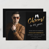 Invitation Salutations à 46 Ans d'or Noir Adulte Photo Annive (Devant / Derrière)