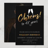 Invitation Salutations à 48 Ans d'or Noir Adulte Photo Annive (Devant / Derrière)