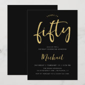 Invitation Salutations à 50 Anniversaire Jalon d'or noir (Devant / Derrière)
