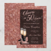 Invitation Salutations à 50 Anniversaire Rose d'or (Devant / Derrière)