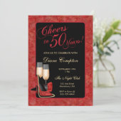 Invitation Salutations à 50 Anniversaire Rouge (Debout devant)
