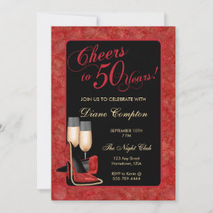 Invitation Salutations à 50 Anniversaire Rouge
