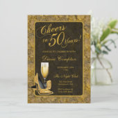 Invitation Salutations à 50 ans d'or Noir Anniversaire (Debout devant)