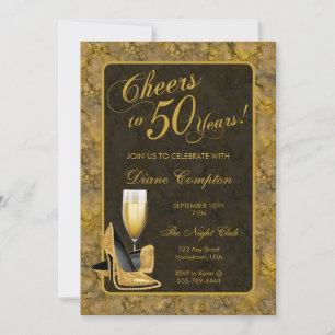 Invitation Salutations à 50 ans d'or Noir Anniversaire