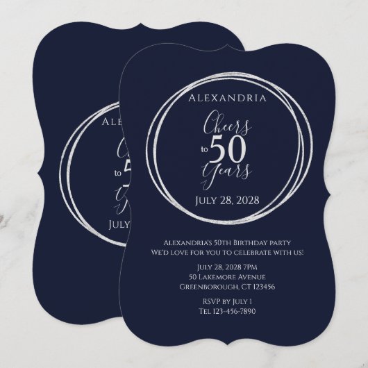 Invitation Salutations à 50 ans fête marine argent (Devant / Derrière)