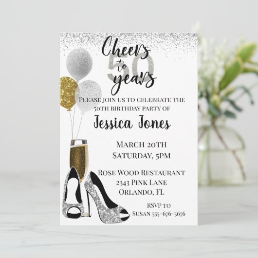 Invitation Salutations à 50 ans Parties scintillant d'or d'ar (Debout devant)