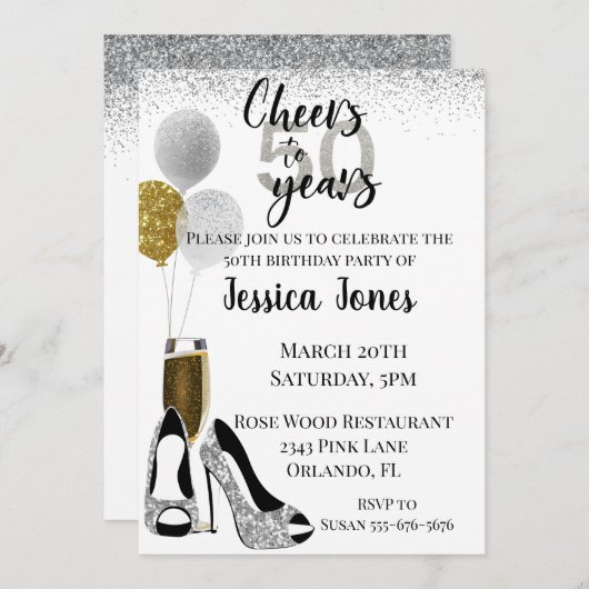 Invitation Salutations à 50 ans Parties scintillant d'or d'ar (Devant / Derrière)