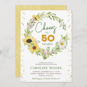 Invitation Salutations à 50 ans Sunflower Ladies 50e annivers (Devant / Derrière)
