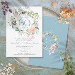 Invitation Salutations À 60 Anniversaire Diamond Floral<br><div class="desc">Une invitation chic à l'anniversaire du 60ème mariage,  qui peut être personnalisée avec vos détails spéciaux d'anniversaire. Au verso,  une guirlande fleurie assortie encadre vos dates d'anniversaire en texte élégant sur un arrière - plan bleu diamant. Conçu par Thisisnotme©</div>