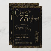Invitation Salutations à 75 ans Surprise Anniversaire Noir (Devant / Derrière)