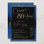Invitation Salutations à 80 ans Surprise Anniversaire Bleu (Devant / Derrière)