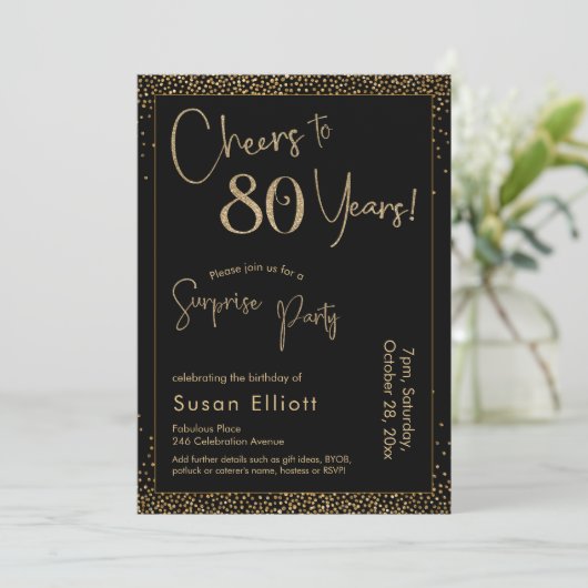 Invitation Salutations à 80 ans Surprise Anniversaire Noir (Debout devant)