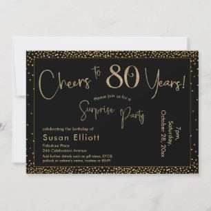Invitation Salutations à 80 ans Surprise Anniversaire Or & No