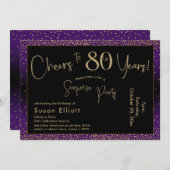 Invitation Salutations à 80 ans Surprise Anniversaire, violet (Devant / Derrière)