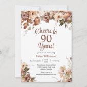 Invitation Salutations à 90 Ans Pink Floral 90e Anniversaire (Devant)