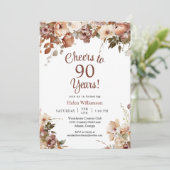 Invitation Salutations à 90 Ans Pink Floral 90e Anniversaire (Debout devant)