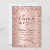 Invitation Salutations à 90 ans Rose Gold 90e anniversaire (Devant)