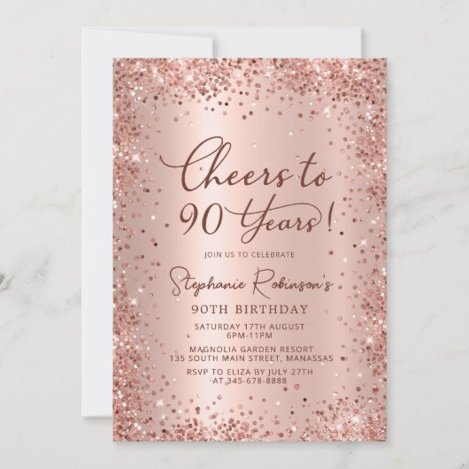 Invitation Salutations à 90 ans Rose Gold 90e anniversaire (Devant)