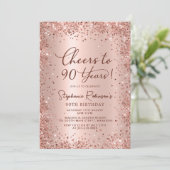 Invitation Salutations à 90 ans Rose Gold 90e anniversaire (Debout devant)