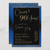 Invitation Salutations à 90 ans Surprise Anniversaire Bleu (Devant / Derrière)