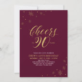 Invitation Salutations à 90 Gold & Burgundy 90th Birthday Par (Devant)