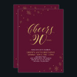 Invitation Salutations à 90 Gold & Burgundy 90th Birthday Par<br><div class="desc">Fêtons votre journée spéciale avec cette élégante invitation à la fête du 90e anniversaire. Ce design présente une typographie dorée chic "Cheers to 90 years" et des éléments dorés avec un arrière - plan rouge bordeaux. Vous pouvez customiser le texte et la couleur arrière - plan. D'autres articles de fête...</div>