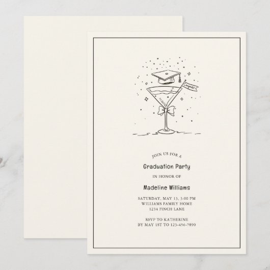 Invitation Salutations à la Grad Martini Graduation Party (Devant / Derrière)