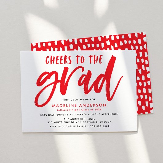 Invitation Salutations à la Grad Red Brush Script Grad