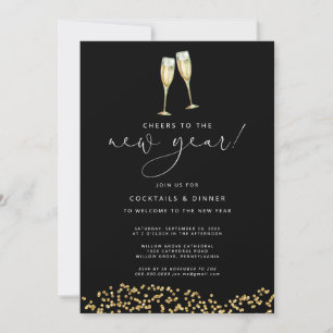 Invitation Salutations à la Parties scintillant d'or du Nouve