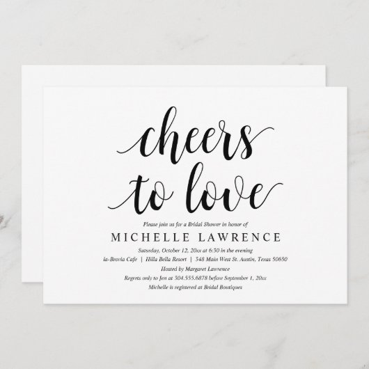 Invitation Salutations à l'amour, Fête des mariées moderne (Devant / Derrière)