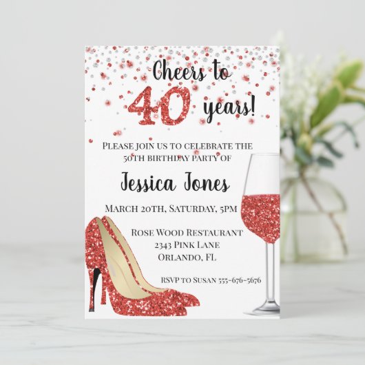 Invitation Salutations à Quarante-40 ans Parties scintillant (Debout devant)