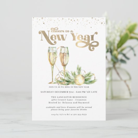 Invitation Salutations à un Nouvel An | Champagne pétillant (Debout devant)