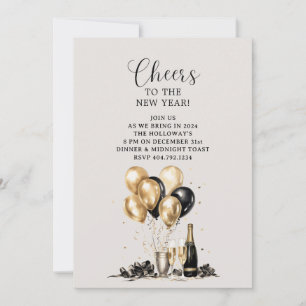 Invitation Salutations au New Year Gold Black Party
