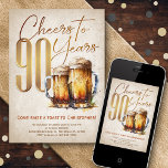 Invitation Salutations Beer Mens Funny 90e anniversaire<br><div class="desc">Célébrez le grand 9-0 avec style et humour avec ce design vintage d'anniversaire de bière. La typographie dorée est élégante et évoque un verre de bière cool, lui conférant une atmosphère rétro vintage classique. Parfait pour l'homme (ou la femme !) dans votre vie qui aime leurs lagers, les bières et...</div>
