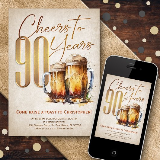 Invitation Salutations Beer Mens Funny 90e anniversaire