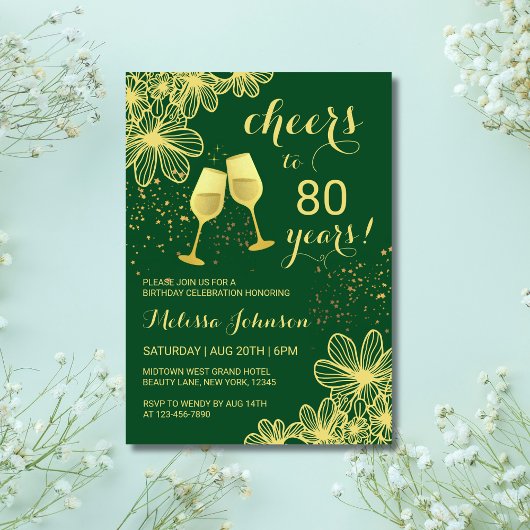 Invitation Salutations Champagne Floral Gold Green Anniversai