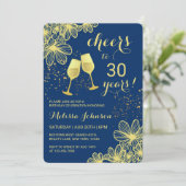 Invitation Salutations Champagne Floral Gold Navy Blue Annive (Debout devant)
