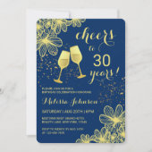 Invitation Salutations Champagne Floral Gold Navy Blue Annive (Devant)